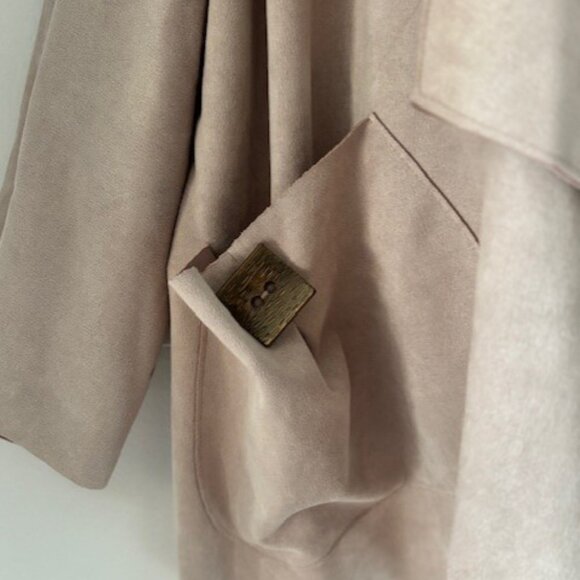 IC Connie K Open Front Cardigan XL Cape Faux Suede Beige Button Pocket Neutral - Picture 4 of 9